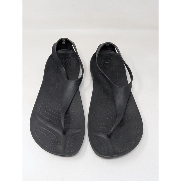 Crocs Womens 9 Sexi Serena Sandals Shoes Black Thong Flip‎ Flop Slingback Flats - Picture 2 of 6